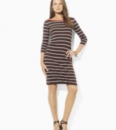 Designed with sleek stripes and a bright burst of color at the neckline, this essential Lauren by Ralph Lauren dress evokes easy glamour in light-as-air cotton jersey.