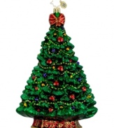 Christopher Radko sets a good example in this Simply Glorious Christmas tree ornament. Handcrafted Polonaise glass shimmers with classic decorations in red, blue and gold.