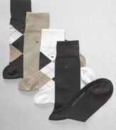 Offering both classic argyle and basic solids, this four-pack of socks from Tommy Hilfiger strikes a sophisticated note with any dress shoe.