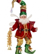 As festive as it gets, this bespectacled fairy from Mark Roberts brightens up a room with glitter, gold and glistening bells on. Adjust his flexible arms and legs to sit, stand or strike a fabulous pose.