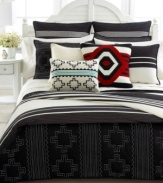 Lauren Ralph Lauren's Black Adobe knit pillow features pops of red in an eye dazzler pattern for a decidedly Southwestern flair. Reverses to solid; zipper closure.