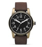 Burberry's military-inspired round-faced watch boasts a classic British look with surplus quality, a fact that makes it a commanding timepiece for urban adventures.