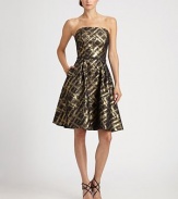 Lustrous metallic brocade, in a strapless, full-skirted silhouette.StraplessSequined waistbandPleated skirtSide slash pocketsConcealed back zipFully linedAbout 25 from natural waistPolyester/acrylic/woolDry cleanImportedModel shown is 5'11 (180cm) wearing US size 4. 