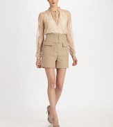 This chic, high-waisted style is accented with patch pockets and a panel-constructed waistband.High, banded waistbandZip fly with concealed button and hook-and-bar closuresFlap patch pocketsBack welt pocketsInseam, about 4¼54% cotton/43% polyamide/3% elastaneDry cleanMade in Italy of imported fabricModel shown is 5'11 (180cm) wearing US size 4. 
