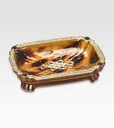 A whimsical keepsake tray is handcrafted in weighty, 14K goldplated pewter with Swarovski crystal detail. 3½W X ¾H 2¼D X 2DHandcrafted in USA