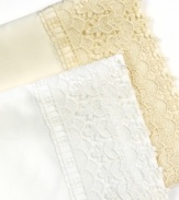 Just a hint of lace adds the ideal, refined touch to any favorite bedding collection. These lace sheet sets boast a soft 350 thread count and feature a soft 4 hem of lace. Coordinate with any traditional style bedding for a completely romantic look.