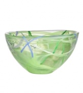 With a lime-green haze and hand-applied bands of eye-catching color, each Contrast bowl from Kosta Boda is completely unique. A simple shape showcases each stroke and swirl with true artistry.