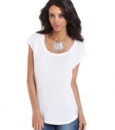 A contrast exposed zipper at back center ups the edge on this GUESS? top -- perfect for an effortlessly cool look!