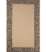 Give your patio a roaringly stylish look with Liora Manne's leopard border Spello rug! Hand-hooking and hand-tufting techniques are combined to achieve the rich, textural surface of this oatmeal-hued indoor/outdoor rug from the Spello collection. UV stabilized to minimize fading, the fashion-forward, durable rug is sure to please. Hose off for easy cleaning.