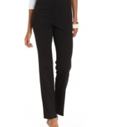 A flat front and elastic waistband give these straight-leg pants from Charter Club a slim silhouette perfect for tucking in tees or pairing with tunics!