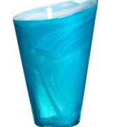 Electrify your home with the eye-catching Candy Blue collection from Sea Glasbruk. Caribbean blues swirl and wrap the minimalist glass vase in a sweet celebration of color. With an askew rim and slick, glazed finish.