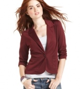 Add casual polish to your laid-back look with this shrunken, three-quarter sleeve blazer from American Rag!