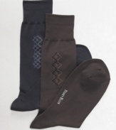 A subtle touch of argyle lends preppy polish to these luxuriously smooth socks from Perry Ellis.