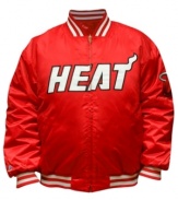 You'll be the best looking fan on the block and in the arena sporting this jacket featuring the Miami Heat by Majestic.