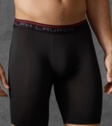 Soft and lightweight performance boxer brief by Polo Ralph Lauren is made from breathable microfiber for superior comfort and support.