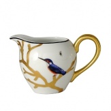 Embellished with a white-breasted hummingbird and a goldtone handle, this porcelain creamer from Bernardaud brings an elegantly fanciful look to your table.