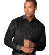 Look equally handsome and smooth in this suede shirt by Van Heusen.