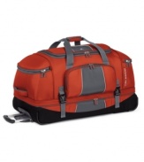 The perfect package combines ample space to pack all of your must-haves with an easy-to-maneuver guarantee. Built lightweight with a large U-shaped main compartment and a drop bottom lower compartment for shoes or folded clothes, this rolling duffel offers endless packing possibilities that don't weigh you down. 5-year warranty. (Clearance)