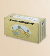 From the Alphabet Collection. This sturdy, hand-painted chest will keep their toys organized in the nicest way. Slow-close safety hinges on lid Side openings for carrying ease 32½W X 14½H X 16¼D Constructed of MDF Recommended for ages 3 and up Imported Please note: Some assembly may be required. 