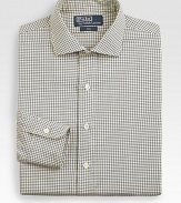 Expertly tailored for a trim fit from crisp cotton twill, printed in a tattersall design for polished refinement. Buttonfront Moderate spread collar Embroidered logo detail Cotton Machine wash Imported 