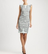 A dainty, delicate lace print and ruffled cap sleeves decorate this form-fitting shift style.Jewel necklineRuffled cap sleevesBack zipFully linedAbout 22 from natural waistWoolDry cleanMade in Italy of imported fabricModel shown is 5'11 (180cm) wearing US size 4. 