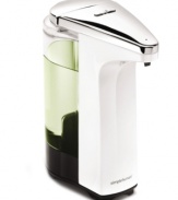 Neat, easy and automatic, this simplehuman soap pump is perfect for compact areas and features a no drip valve and touch free dispenser for a cleaner, more efficient pump. Wide opening makes refills fast and easy while a clear chamber shows soap levels at a glance.