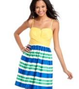 Flaunt chic, garden party style with this dress from BCX that features a super vibrant striped skirt!
