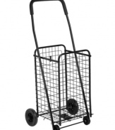 Great for getting around! Pack up and go with this 4-wheeled steel utility cart. Folding flat for storage, this go-getter makes room for your groceries, laundry or whatever needs to be carted around.