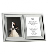 Celebrate the spirit of new love for years to come with this timelessly graceful double invitation frame. From the With Love collection by Vera Wang, it holds two 5 x 7 photos, or one invitation card beside one photo.