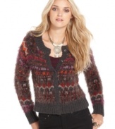 Add on-trend texture to your fall look with this patterned Kensie cardigan -- a hot layering piece!