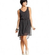 This polka dot dress from Material Girl nails easy-breezy cool thanks to the lightweight chiffon fabric and chic, high-low hem.