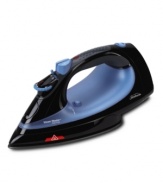Wear your wardrobe to the fullest! Stop wrinkles and kinks in their tracks with a nonstick soleplate that effortlessly maneuvers the trickiest fabrics for a smooth, fresh finish. Working vertically on drapes and hanging garments, this iron produces shots of turbo steam and spray mist at the press of a button.  1-year warranty. Model 004233-000-000.