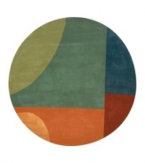 This round rug is ideal for open spaces. A majestic mix of luminous colors and abstract shapes creates a rug of modern, refined beauty. Like the best contemporary art, its color palette of bright red, orange, lavender, sage and earth tones makes an immediate visual impression.