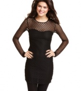 A little black dress with major personality! Sugar & Spice's swiss-dot sheath is the perfect combination of playful texture with classic style.