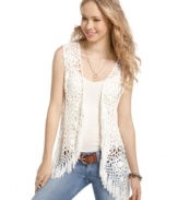 Pump boho-cool into your everyday style with this open-knit fringe vest from American Rag – a super chic reason to layer!
