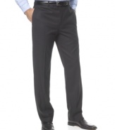 A tonal stripe and sleek, modern flat front construction make these refined Perry Ellis dress pants a cool complement to your on-the-job rotation.