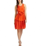 THE LOOKRound necklineFront snap closureSleevelessSilk bodice overlay with belt and pleated front peplumGathered waistTHE FITAbout 41 from shoulder to hemTHE MATERIALSilkModal liningCARE & ORIGINDry cleanImportedModel shown is 5'9½ (176cm) wearing US size 4. 