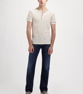 Pure comfort and never-ending style, cut with a relaxed, bootleg fit in remarkably soft 11-ounce denim. Five-pocket style Button fly Inseam, about 34 98% cotton/2% elastene Machine wash Made in USA 