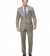 Bring a pattern into your dress wardrobe with this beige plaid suit from Tasso Elba.