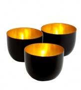 Three beacons of light for tables, shelves or window sills, the Mambrino votive cups from Design ideas suffuse any space with the warm glow of gold.