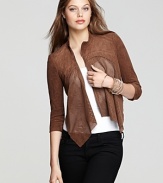 Perforated details lend sporty cool to this BCBGMAXAZRIA jacket, cut in a hyper-modern asymmetrical silhouette.