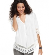 Boho meets chic on a Sugar & Spice top bordered in pretty, crochet-knit trims and sporting a comfy-floaty silhouette.
