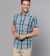 Check yourself in the crisp, cool style of this short-sleeved shirt from Tommy Hilfiger.