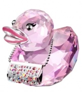 Fancy Felicia gets special billing in the Happy Ducks family as the most feminine and fashionable duck around. Pink feathers, a lipstick-lined beak and dazzling powder bag in crystal Pointiage put this Swarovksi figurine over the top.