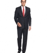 A subtle navy stripe adds a fine line to your dress wardrobe. This suit from Lauren by Ralph Lauren makes the cut.