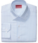 Cut a crisp, clean silhouette with this streamlined striped shirt from Alfani.