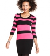 Get right in stripes in Pink Rose's bold and comfy three-quarter sleeve sweater dress!