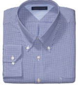Bring a dapper new twist to your dress wardrobe with this crisp gingham shirt from Tommy Hilfiger.