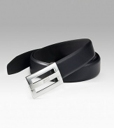 Smooth Italian leather with rectangular logo buckle. 1 wide Imported