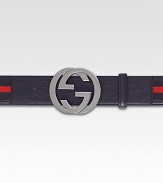 Adjustable, signature web belt with interlocking, silver GG buckle. About 1½ wide Made in Italy 